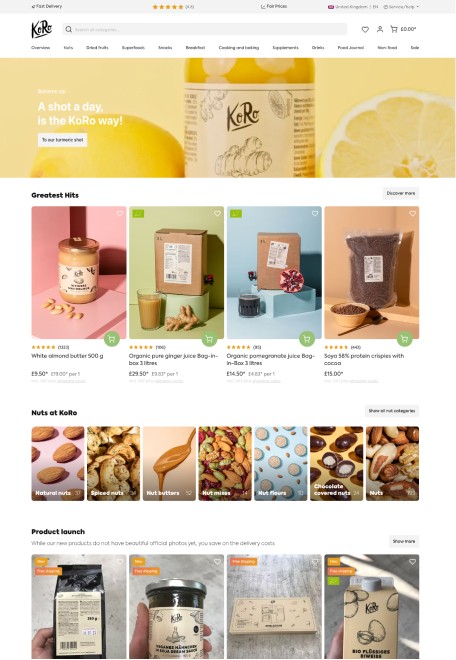 Koro Online-Shop, Verkauf von Lebensmitteln